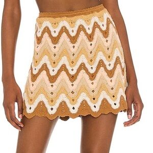 Free People Heat of the Moment Multicolor Crochet Chevron Pink, Tan Mini Skirt